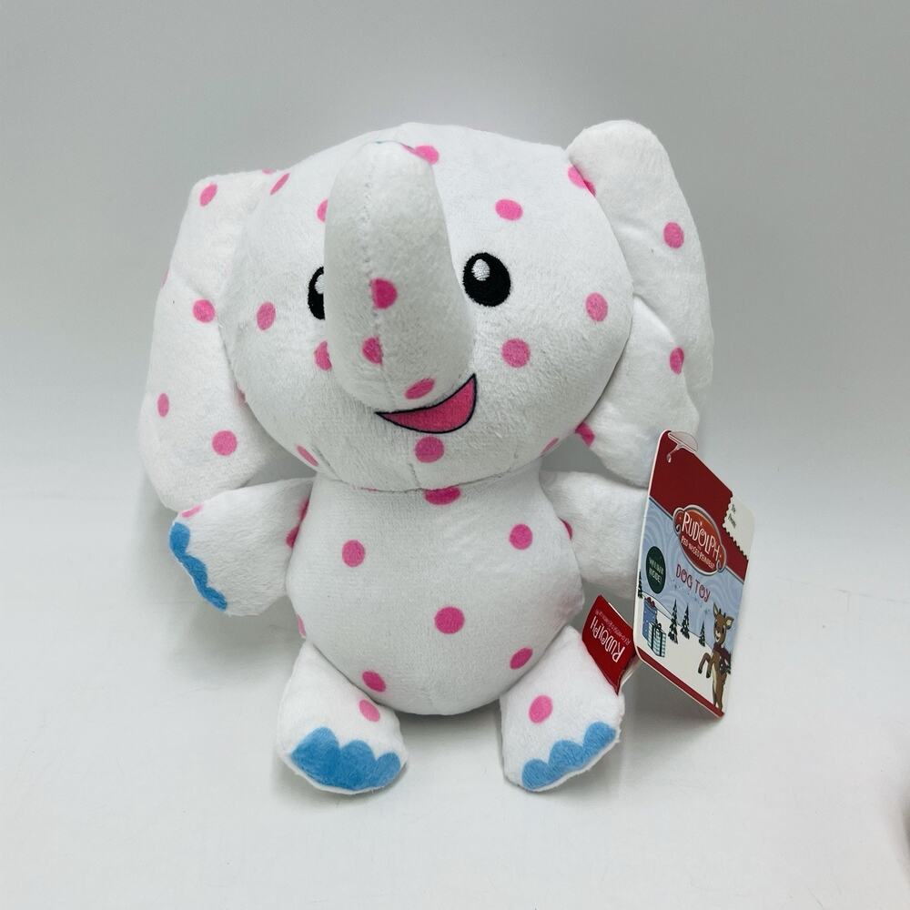 Rudolph Island of Misfit Toys 7" Pink Spotted Plush Elephant Squeaky Dog Toy